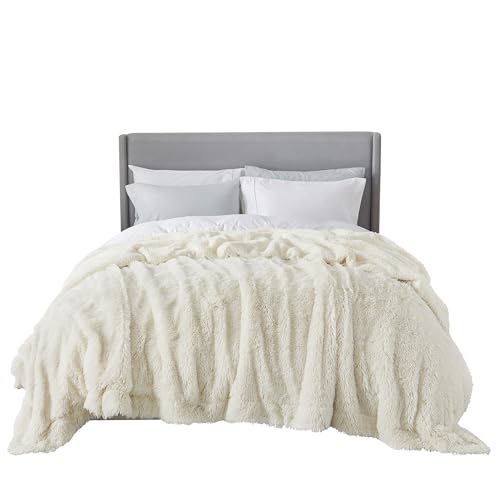 Faux Fur Fluffy Sherpa Fleece King Bed Blanket Cream 108"x90" (02- Cream / King (108" X 90"))