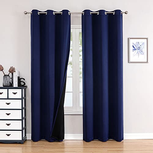100% Blackout Curtains for Bedroom 72 Inches Long 2 Panels Set (42"W x 72"L (Pack of 2) / Navy Blue)