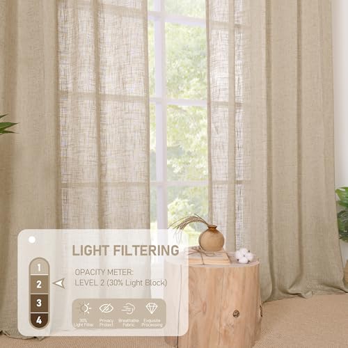 Linen Curtains 63 inches Long for Bedroom 2 Panels (38"W x 63"L (Pack of 2) / Brown)