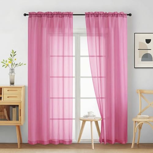 Sheer Curtains 84 Inches Long 2 Panels (42"W x 84"L (Pack of 2) / Hot Pink)