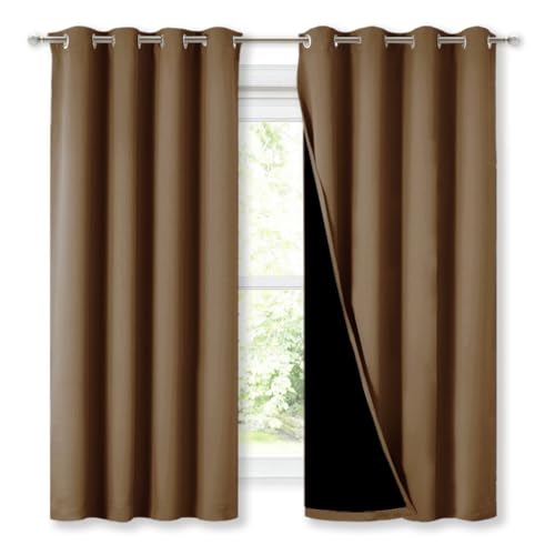 100% Blackout Lined Curtains (Gold Brown / 52"W x 63"L (Pack of 2))