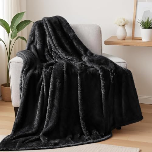 Fuzzy Large Fleece Throw Blanket for Couch (Black / 50x70 IN)