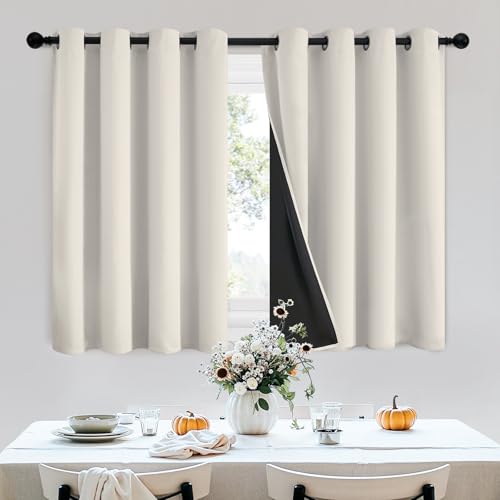 Cream 100% Blackout Curtains Room Darkening Living Room 36 Inch (Cream / 52"W x 36"L (Pack of 2))