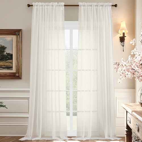 108 Inch Ivory Sheer Window Curtains for Farmhouse (59"W x 108"L (Pack of 2) / Ivory)