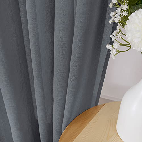 Sheer Curtains Linen Textured Bedroom Curtain Sheers Light Filtering Rod Pocket Voile Curtains for Living Room (54"W x 84"L (Pack of 2) / Dark Grey)