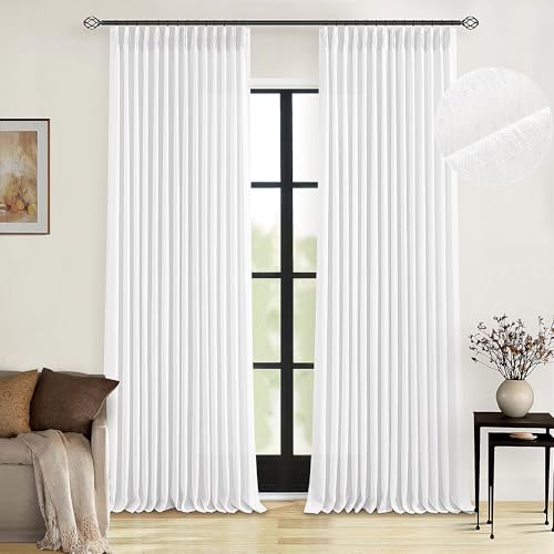Extra Long Snow White Pinch Pleated 132 Inch Linen Curtains (Snow White / 40"W x 132"L (Pack of 2))