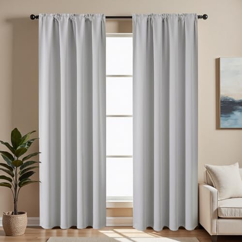 Grayish White Blackout Curtains 63 inch Length 2 Panels Set (Greywish White / 52"W x 63"L (Pack of 2))