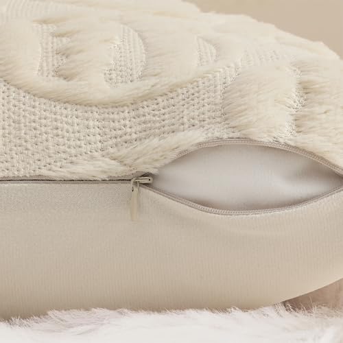 Beige Faux Fur Egg Throw Pillow Covers 16x16 Set of 2 (16" x 16" (Pack of 2) / Eggs Beige)