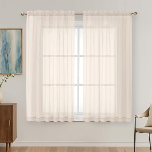 Cream Sheer Curtains 63 Inches Long 2 Panels Set (Cream / 59"W x 63"L (Pack of 2))