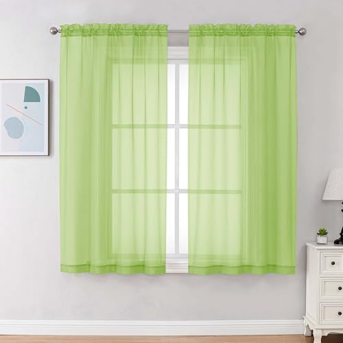 Sheer Curtains 63 Inch Length 2 Panels (Lime / 42"W x 63"L (Pack of 2))
