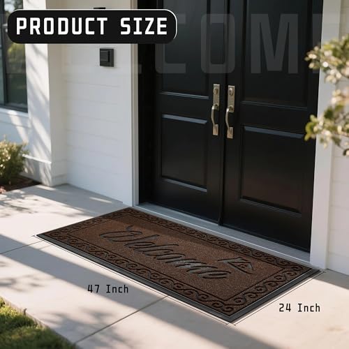 Welcome Mat Heavy Duty Sturdy Door Mats for Home Entrance Outdoor Indoor (Coffee / 47x24 Inch)