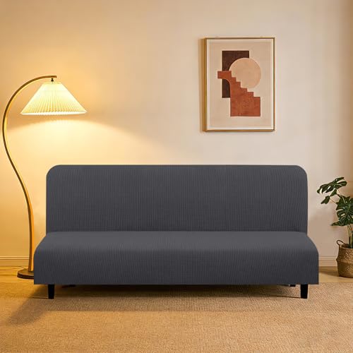 Stretch Futon Cover Armless Bed Slipcover (Dark Grey / Futon)