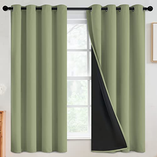 Sage 100% Blackout Curtains Room Darkening Living Room 63 Inch (Sage / 52"W x 63"L (Pack of 2))