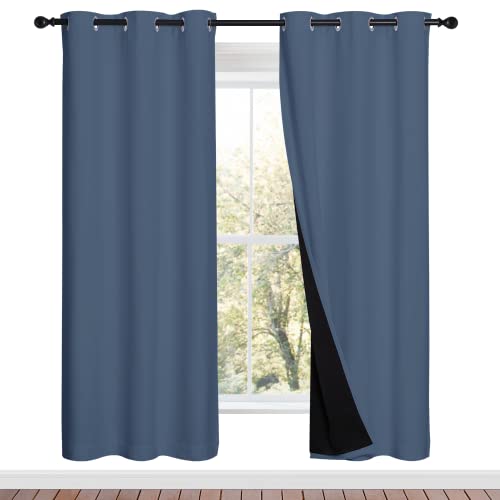 100% Blackout Curtains Thermal (Stone Blue / 37"W x 70"L (Pack of 2))