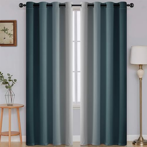 Ombre Stone Blue to Grey White Curtains for Living Room 52Wx84L (52"W x 84"L (Pack of 2) / Stone Blue)