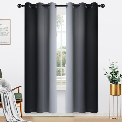 Ombre Curtains Black and Greyish White for Living Room (42"W x 72"L (Pack of 2) / Black)