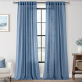 Denim Blue Curtains for Living Room Back Tab Modern Farmhouse Semi Sheer Blue Curtains 120 inches Long 2 Panels Set Muted Neutral Window Curtain for Dining Room Bedroom 52x120 (Denim Blue / 52"W x 120"L (Pack of 2))