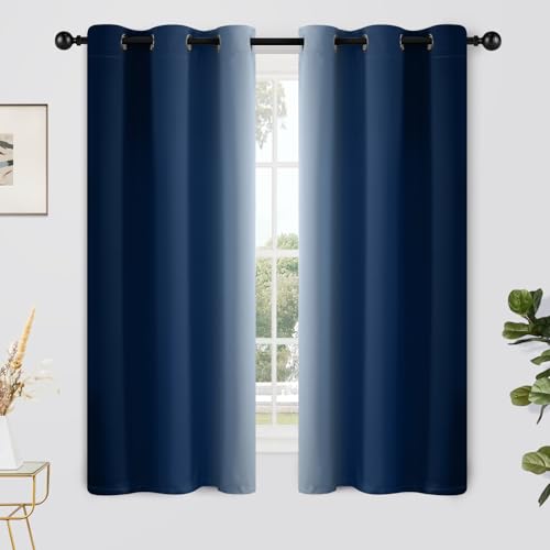 Ombre Curtains Blue and Greyish White for Living Room (42"W x 63"L (Pack of 2) / Blue)