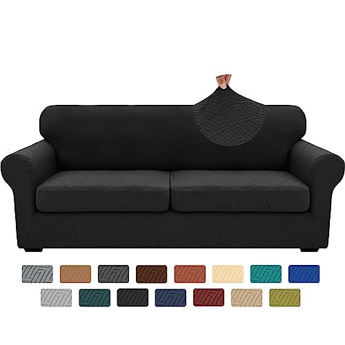 3 Piece Stretch Sofa Cover (71"-91"(2 Cushions) / Black)