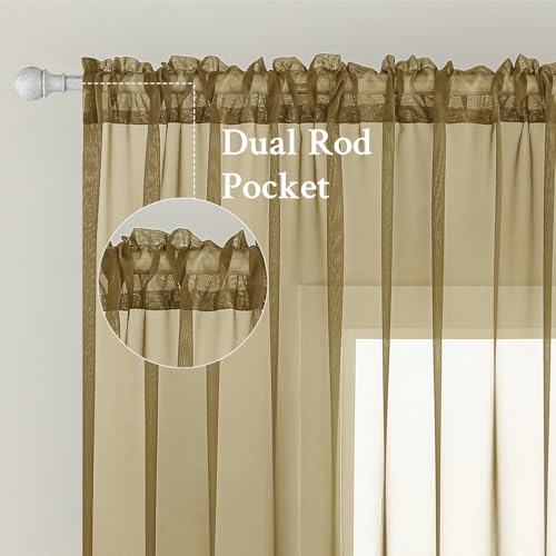 Dark Gold Sheer Curtains for Living Room 54X45 Inch 2 Panels (Dark Gold / 54"W x 45"L (Pack of 2))