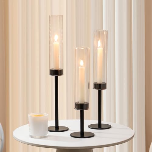 Black Hurricane Glass Candle Holders Set of 6 Tall Taper Candlestick Holder (Black)