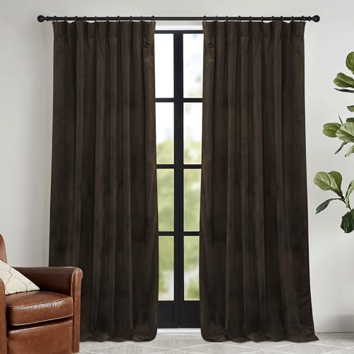 Velvet Curtains 102 inches Long (Brown / 52"W x 102"L (Pack of 2))