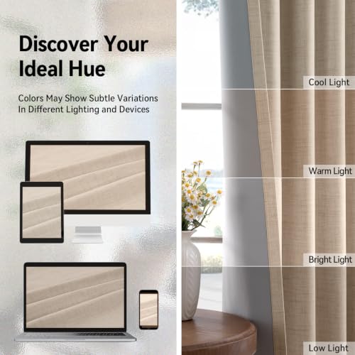 100% Blackout Linen Curtains 63 Inch Long 2 Panels Set (Burl | Oatmeal / 50"W x 63"L (Pack of 2))