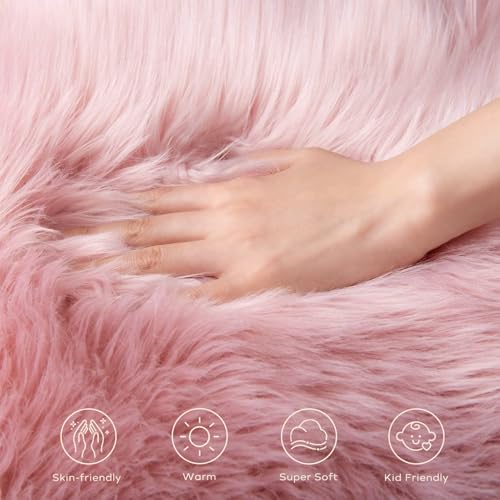 Ashler Faux Fur Area Rug (3' x 2' (Irregular) / Pink)