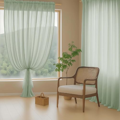 Extra Wide Sage Green Sheer Curtains for Windows 108 inches Long (59"W x 108"L (Pack of 2) / Sage Green)