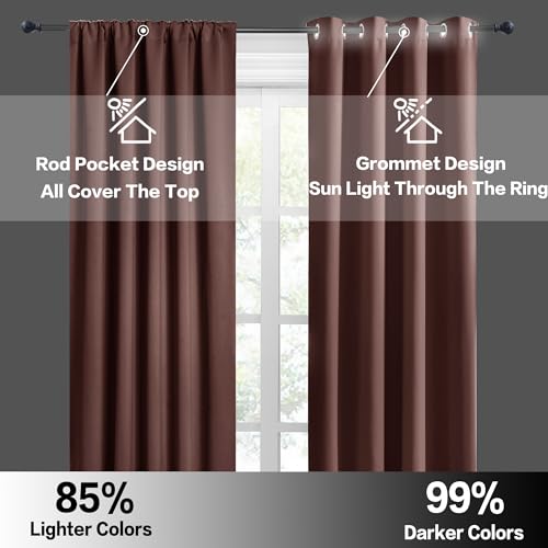 Blackout Curtains for Bedroom Living Room Nursery 63 inches Long (Chocolate Brown / 42"W x 63"L (Pack of 2))