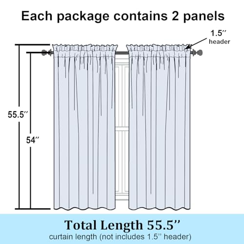 Rod Pocket Top Solid Voile Sheer Curtains for Bedroom (Lemon / 42"W x 54"L (Pack of 2))
