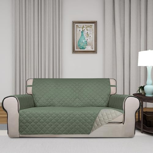 Reversible Quilted Couch Covers for Dogs Loveseat Sofa Cover 54" (Medium-XL / Greyish Green/Beige)