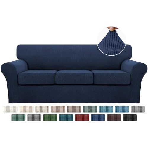 4 Piece Sofa Covers for 3 Cushion Couch Sofa Slipcover Soft Couch Cover for Dogs (Sofa (3 Cushion) / Navy)