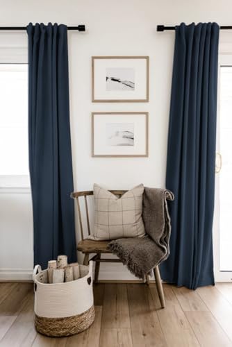 Linen Textured Total Blackout Curtains for Bedroom 84 Inches Long (Jet | Navy / 50"W x 84"L (Pack of 2))
