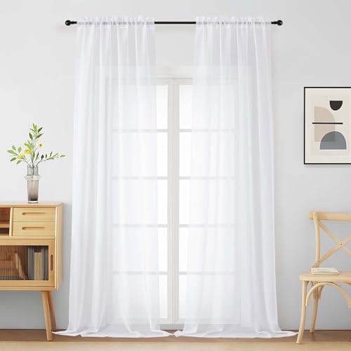 White Sheer Curtains for Window 96 Inches Long 2 Panels Set (42"W x 96"L (Pack of 2) / White)