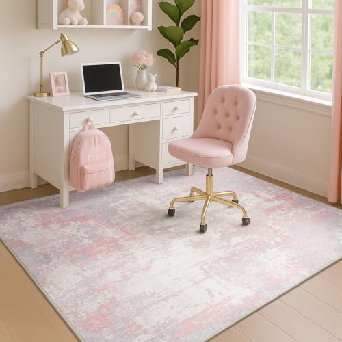 Washable 4'x5' Abstract Area Rug for Living Room Gray Pink (Gray/Pink / 4' x 5' (Rectangular))