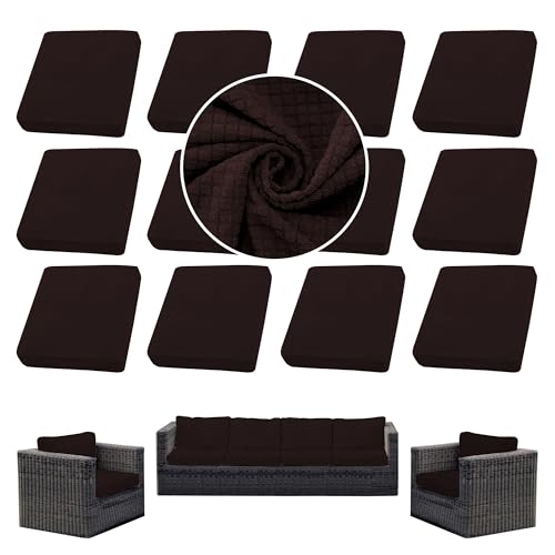 12PCS Patio Cushion Covers.Patio Furniture Couch SeatSlipcovers (Brown / 12PCS)