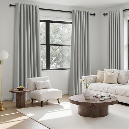 102 Inches Long Linen Blackout Curtains for Bedroom Living Room 100% Black Out Thermal Insulated Ring Hooks Room Darkening Drapes Dark Grey Curtain with Back Tab Rod Pocket 52x102 2 Panels (Frost Grey / 52"W x 102"L (Pack of 2))