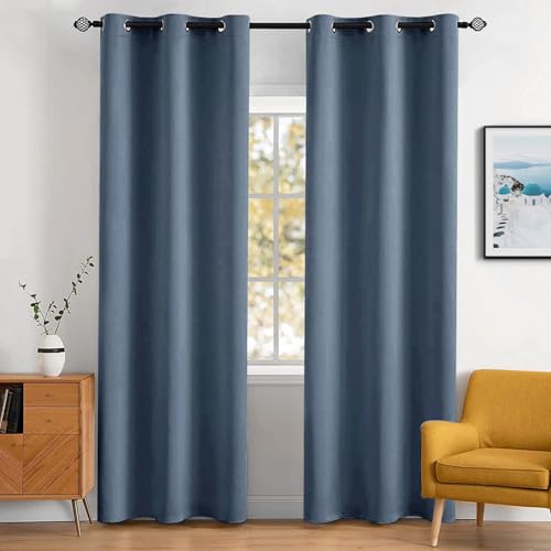 Stone Blue Blackout Bedroom Curtains 90 Inch Long Light Blocking (Stone Blue / 42"W x 90"L (Pack of 2))