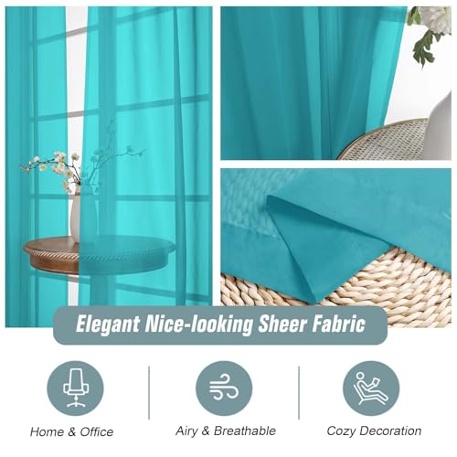 Turquoise Sheer Curtains 90 Inches Long 2 Panels (42"W x 90"L (Pack of 2) / Turquoise)