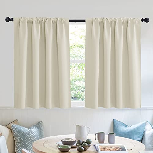 Short Curtains for Small Window Kitchen Bathroom Cafe RV Camper (Beige / 52"W x 36"L (Pack of 2))