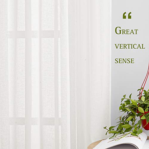 Linen Sheer Curtains Flax Textured (52"W x 63"L (Pack of 2) / Ivory)