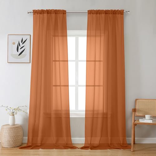 Orange Sheer Curtains 96 Inches Long 2 Panels Set (42"W x 96"L (Pack of 2) / Orange)