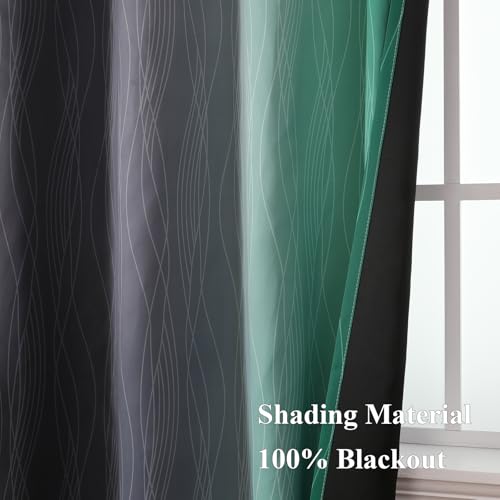 Black and Green Ombre Blackout Curtains 108 Inches Long (Black and Green / 52"W x 108"L (Pack of 2))