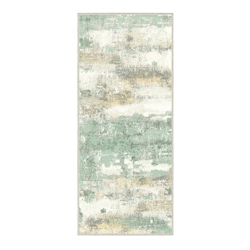 2'6"x4 Green Abstract Runner Rug (Light Green/Cream / 2'6" x 4' (Rectangular))
