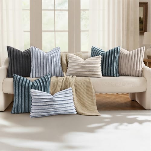 Fall Faux Fur Throw Pillow Covers 20x20 Set of 2 Grey White (Grey White / 20" x 20" (Pack of 2))