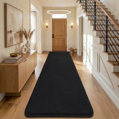 Modern Soft Hallway Runner Rug (3' x 10' (Runner) / Black)