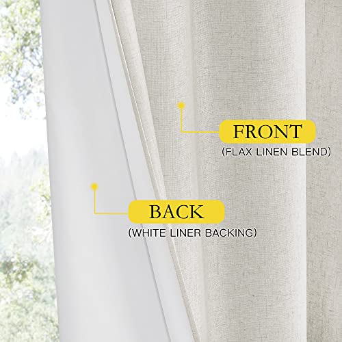 100% Absolutely Blackout Linen Curtains with Thermal Insulated White Liner (52"W x 45"L (Pack of 2) / Ivory)