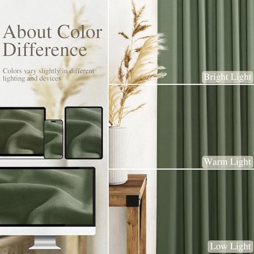 Short Linen Curtains 36 Inch Length for Kitchen Windows Over Sink Olive Green Light Filtering Back Tab and Rod Pocket Neutral Curtains for Cafe Basement 30 x 36 Inch (30"W x 36"L (Pack of 2) / Loden)