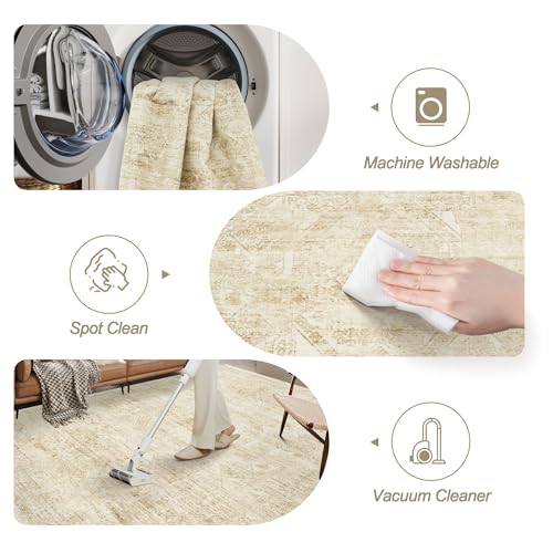 Washable Area Rug 8x10 Large Soft Living Room Rugs Beige (Beige/Ivory / 8' x 10' (Rectangular))